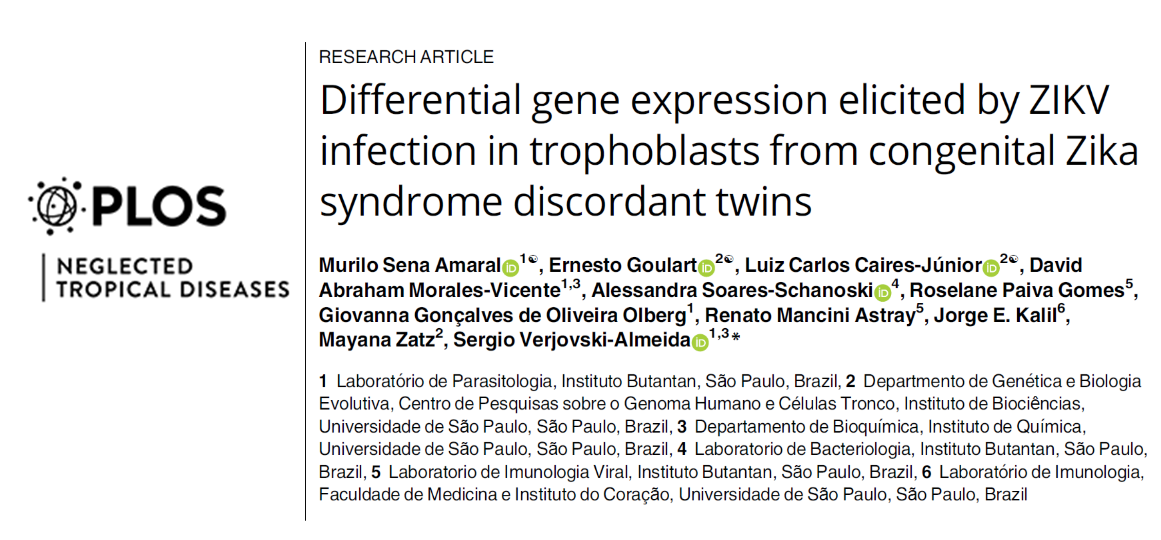 Differential gene expression elicited by ZIKV infection in trophoblasts from congenital Zika syndrome discordant twins